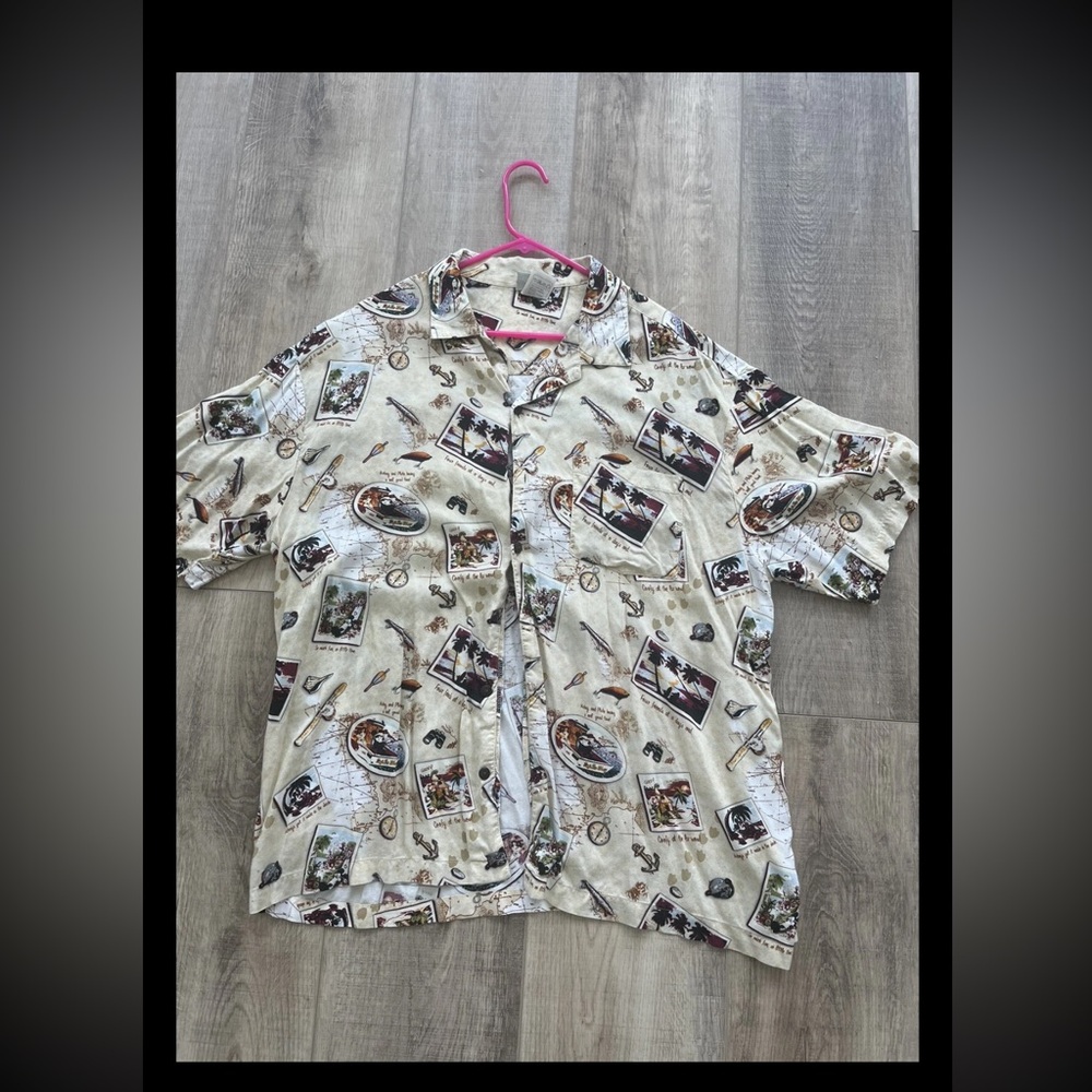 VTG RARE Disneyland Resort Hawaiian Shirt Mickey 4 Friends Goofy Beach Miss Btn